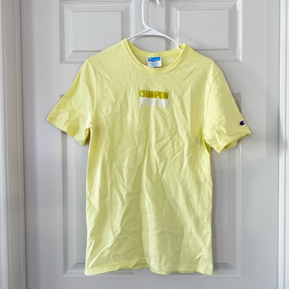 Champion Neon Yellow Graphic T-Shirt – 100% Cotton – Men’s Small / Unisex